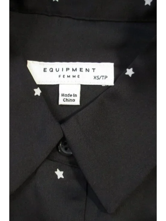 NWT Equipment Essential in Black White Star Print Satin Button Down Shirt XS - Picture 8 of 9